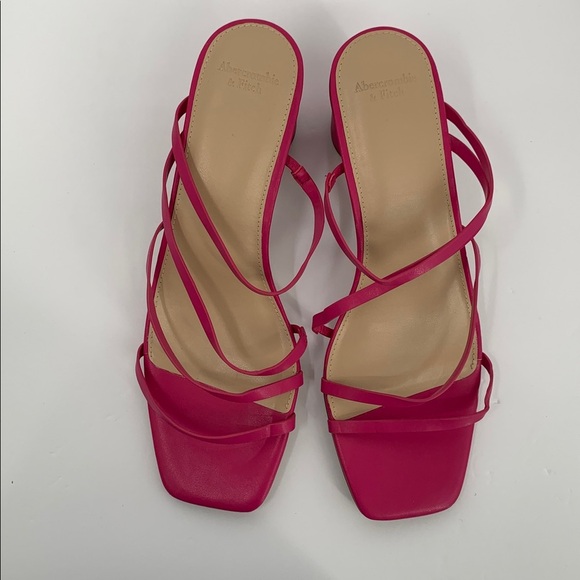 Abercrombie & Fitch strappy slide sandal shoe pink fuschia heel square toe 12 - Picture 4 of 7